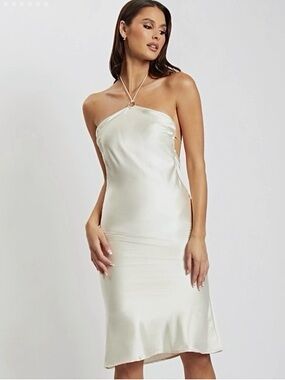 Ivory MESHKI Satin Halter Dress